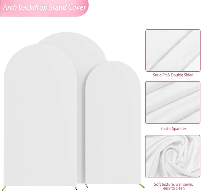Wokceer Wedding Arch Cover (7.2FT, 6.6FT, 6FT) Set of 3 Spandex Fitted Wedding Arch Stand Covers for Round Top Chiara Arch Backdrop Stands Cover for Birthday Party Ceremony Banquet Decor White