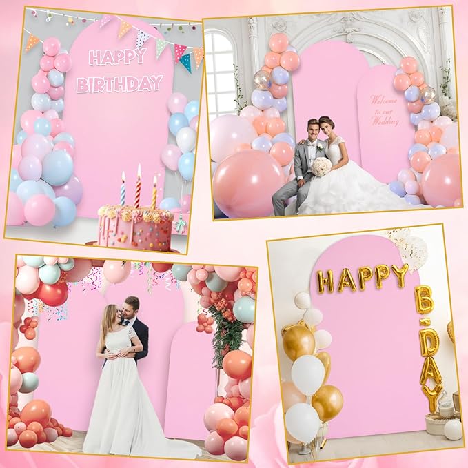 Wedding Arch Backdrop Cover, 6FT 7.2FT Pink Spandex Fitted Arch Cover Round Top Arch Backdrop Stand Set of 2 for Wedding Birthday Party Baby Shower Banquet Ceremony Arch Decoration