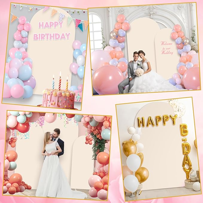 Wedding Arch Backdrop Cover, 6FT 7.2FT Beige Spandex Fitted Arch Backdrop Stand Set of 2 for Wedding Birthday Baby Shower Banquet Ceremony Decoration