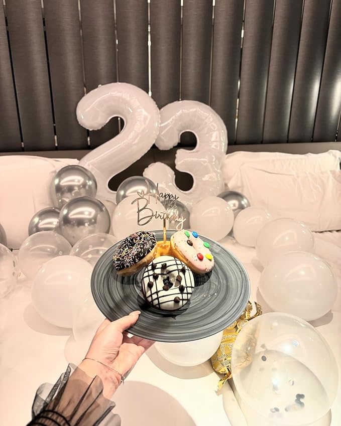 White Number Balloon 40 Inch, Translucent 0 Number Balloons, 10 20 30 40 50 Numbers Balloon Birthday Decorations, White Party Supplies for Women Men