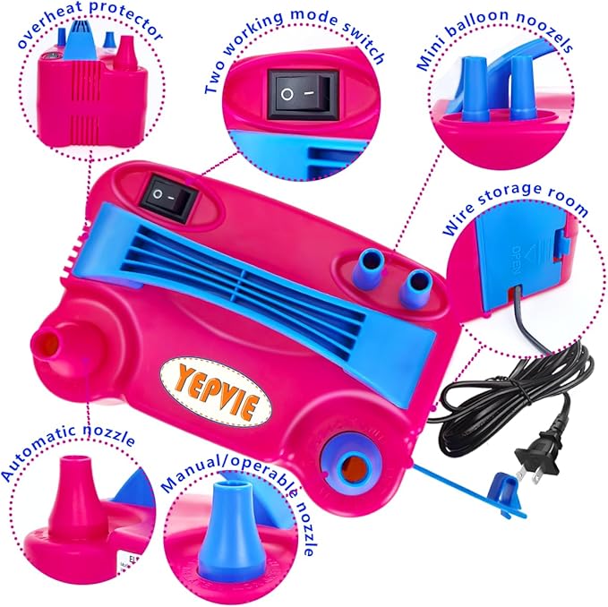 Electric Balloon Pump, Portable 2 Modes Balloon Blower Machine with 14 Balloon Arch Kits, Air Pump for Balloon, Balloon Inflator for Party Decoration