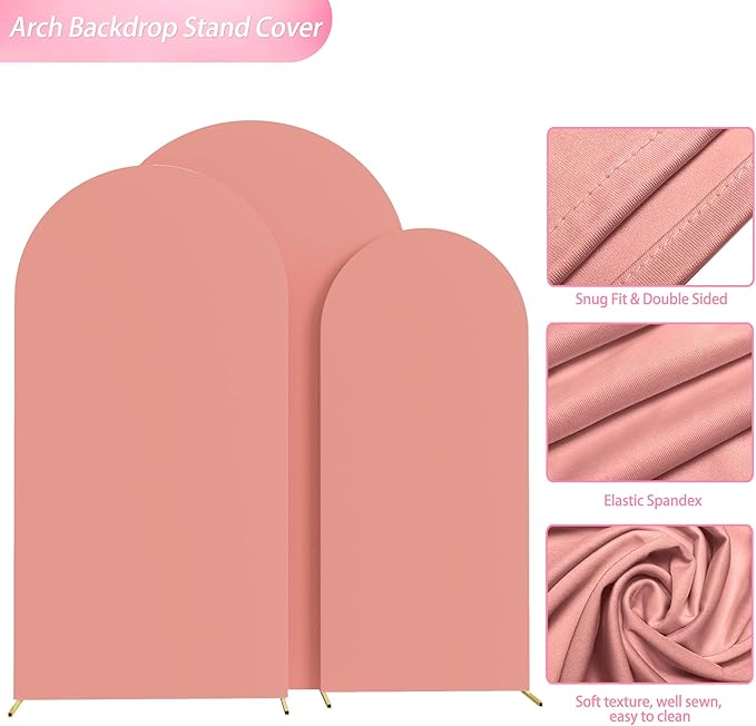 Wokceer Wedding Arch Cover (7.2FT, 6.6FT, 6FT) Set of 3 Spandex Fitted Wedding Arch Stand Covers for Round Top Chiara Arch Backdrop Stands Cover for Birthday Party Ceremony Banquet Decor Dusty Rose