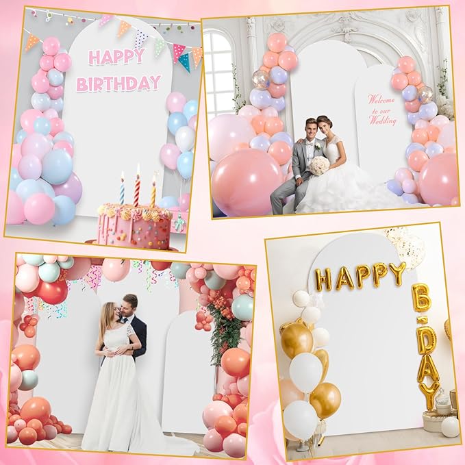 Wedding Arch Backdrop Cover, 6FT &7.2FT White Spandex Fitted Arch Backdrop Stand Set of 2 for Wedding Birthday Baby Shower Banquet Ceremony Decoration