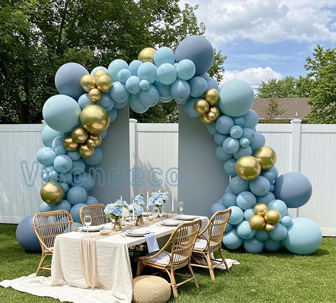 Dusty Blue Balloon Arch Kit - Double-Stuffed Balloon Garland with Multiple Blue Shades, Pastel Teal for Baby Shower, Wedding, Birthday, Graduation and Gender Reveal Party Decorations
