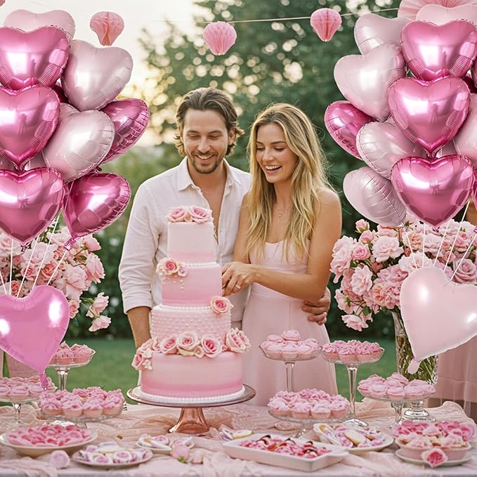 TONIFUL 30Pcs 18 Inch Pink Light Pink Balloons Pink Pastel Pink Heart Shape Foil Mylar Banners Decoration for Birthday Valentine's Day Wedding Bridal Shower Anniversary Engagement Party Supplies