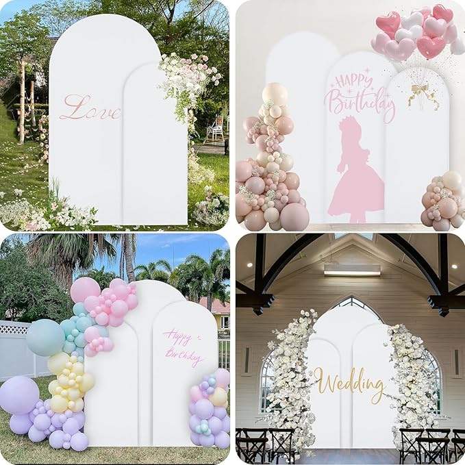 WEERRW White Arch Backdrop Cover Set of 2 Spandex Fitted Round Top Chiara Backdrop Stand Stretchy Wedding Covering for Event Birthday Party Banquet Decoration (6FT, 7.2FT)