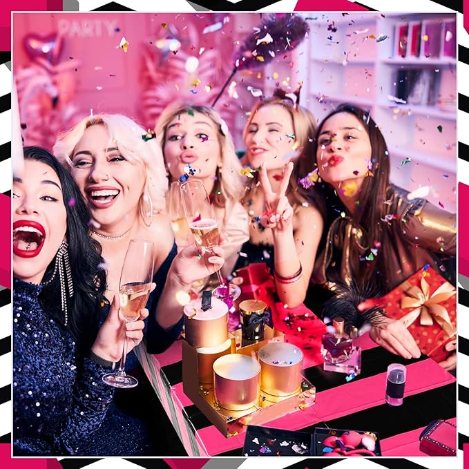 VitalCozy 3 Pcs Disposable Plastic Tablecloth Plastic Table Runner Rectangle Table Covers for Graduation Wedding Birthday Party Decorations 51" x 108" (Hot Pink,Black Stripes)