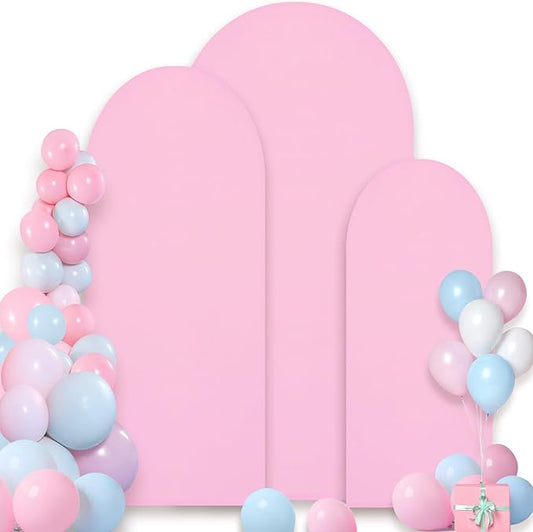 Wedding Arch Backdrop Cover, 4FT/5FT/6FT Pink Spandex Fitted Arch Backdrop Stand Set of 3 for Wedding, Birthday, Baby Shower Banquet Ceremony Decoration