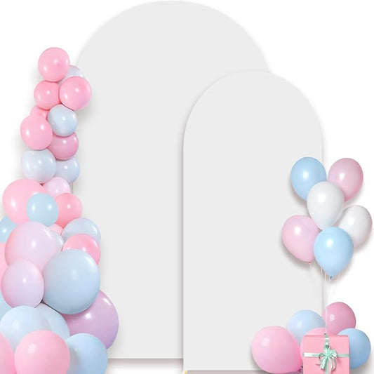Wedding Arch Backdrop Cover, 6FT &7.2FT White Spandex Fitted Arch Backdrop Stand Set of 2 for Wedding Birthday Baby Shower Banquet Ceremony Decoration