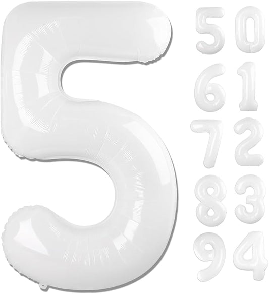 White 5 Balloon, Translucent Number Balloons 40 Inch, 5th Birthday Balloon Decorations, White Party Supplies, 5 Number Balloons, Number 5 Balloon