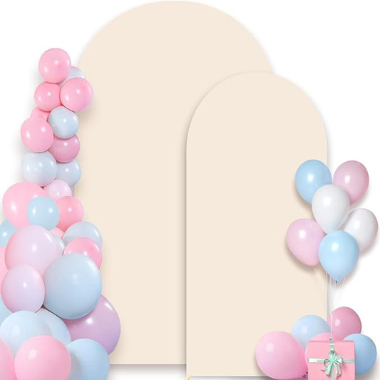 Wedding Arch Backdrop Cover, 6FT 7.2FT Beige Spandex Fitted Arch Backdrop Stand Set of 2 for Wedding Birthday Baby Shower Banquet Ceremony Decoration