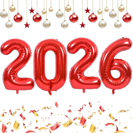 TONIFUL 2026 Graduation Balloons 42Inch Red 2026 Number Balloons Aluminum Foil Mylar Balloons for New Year Eve Graduation Decorations Class of 2026 Christmas Anniversary 2026 Grad Party Supplies
