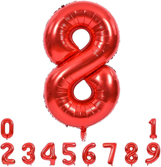 TONIFUL 40 Inch Red Large Numbers Balloons 0-9, Number 8 Digital 8 HeliumFoil Mylar Big Number Balloons for 2026 New Year Eve Graduation Valentine's Day Birthday Party Anniversary Party Decoration