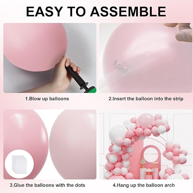 YMSZ Pink and White Balloons Arch Kit, 134pcs Light Pink and White Balloons for Wedding, Bridal Shower, Baby Shower, Birthday, Valentines Party Decorations