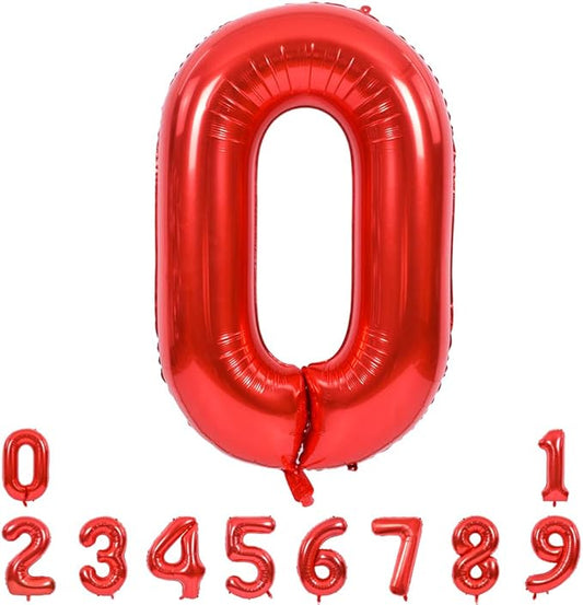 TONIFUL 40 Inch Red Large Numbers Balloons 0-9, Number 0 Digital 0 HeliumFoil Mylar Big Number Balloons for 2026 New Year Eve Graduation Valentine's Day Birthday Party Anniversary Party Decoration