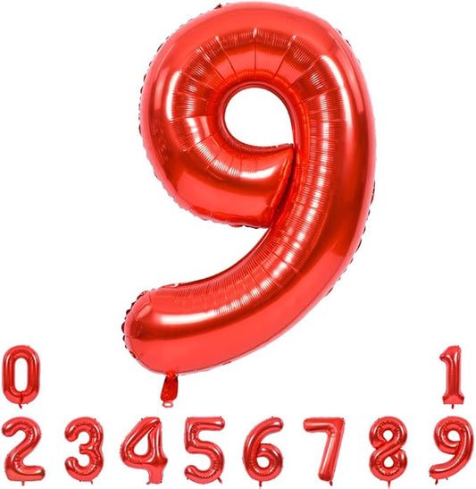 TONIFUL 40 Inch Red Large Numbers Balloons 0-9, Number 9 Digital 9 HeliumFoil Mylar Big Number Balloons for 2026 New Year Eve Graduation Valentine's Day Birthday Party Anniversary Party Decoration