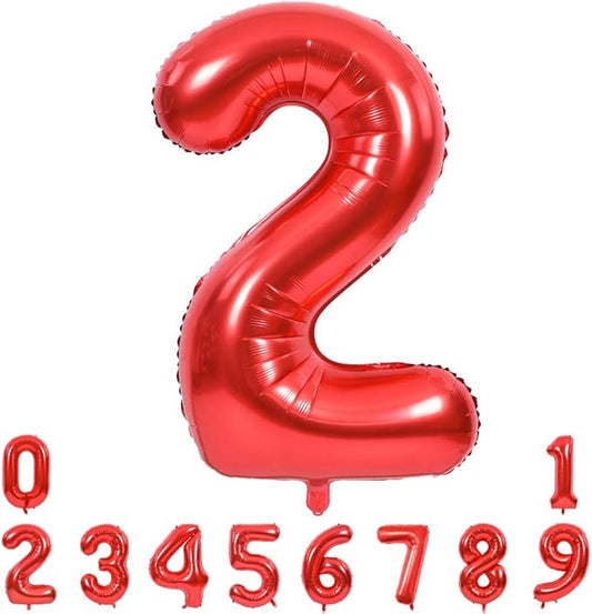 TONIFUL 40 Inch Red Large Numbers Balloons 0-9, Number 2 Digital 2 HeliumFoil Mylar Big Number Balloons for 2026 New Year Eve Graduation Valentine's Day Birthday Party Anniversary Party Decoration