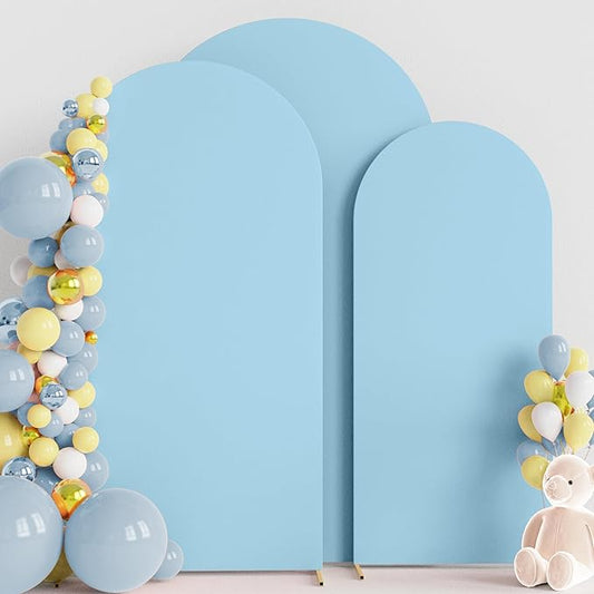 Wokceer Wedding Arch Cover (8FT, 7.2FT, 6.6FT) Set of 3 Spandex Fitted Wedding Arch Stand Covers Round Top Chiara Arch Backdrop Stands Cover for Birthday Party Ceremony Banquet Decor Dusty Blue