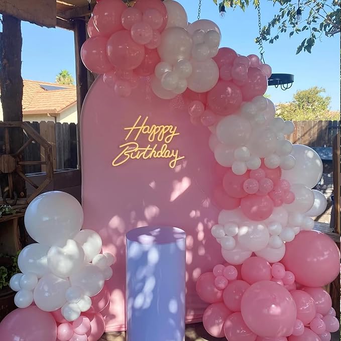YMSZ Pink and White Balloons Arch Kit, 134pcs Light Pink and White Balloons for Wedding, Bridal Shower, Baby Shower, Birthday, Valentines Party Decorations