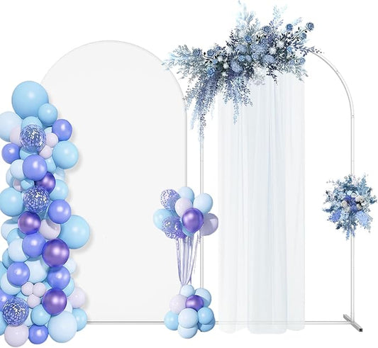 Wedding Arch Backdrop Stand with Arch Cover Spandex,7.3Ft Metal Balloon Arch Stand Frame for Wedding Birthday Party Baby Shower Bridal Banquet Decoration, White