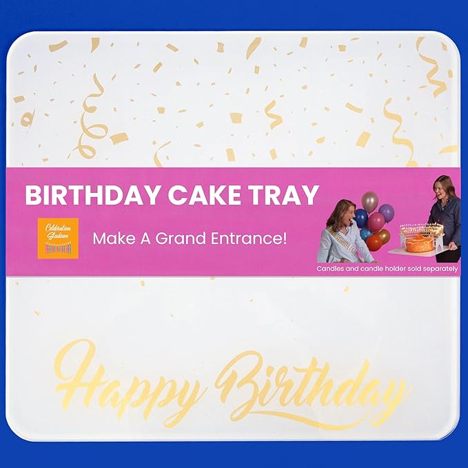 White Birthday Candle Holder, 100 Gold Candles and White & Gold Cake Tray Birthday Bundle Party Decorations - Great for Milestone Birthdays, Restaurant and Home Celebration Events