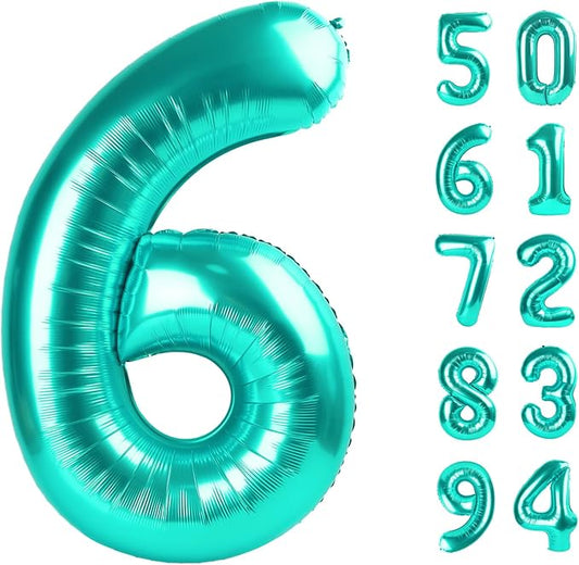 Teal Blue 6 Balloon, Number Balloons 40 Inch, 6th Balloons for Birthday Decorations, Teal Blue Party Supplies 6 Birthday Balloon, Number 6 Balloon