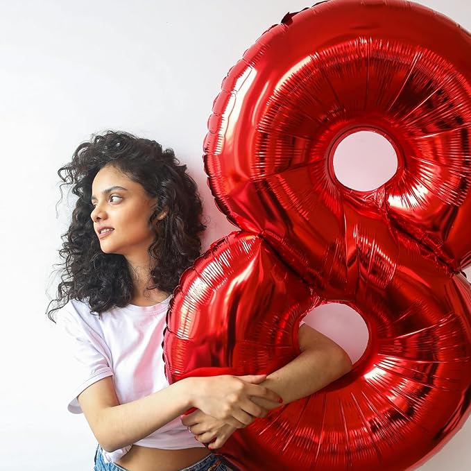 Smlpuame 40 Inch Red Number Balloon 0-9, Large Foil Self-Sealing Number 4 Balloon for Birthday Party, Wedding Anniversary, Celebration Decorations, Helium Digital Balloons Supplies