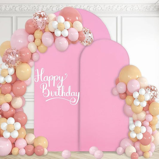 WEERRW Pink Arch Backdrop Cover Set of 2 Spandex Fitted Round Top Chiara Backdrop Stand Stretchy Wedding Covering for Event Birthday Party Banquet Decoration (6FT, 7.2FT)