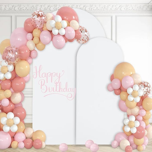 WEERRW White Arch Backdrop Cover Set of 2 Spandex Fitted Round Top Chiara Backdrop Stand Stretchy Wedding Covering for Event Birthday Party Banquet Decoration (6FT, 7.2FT)