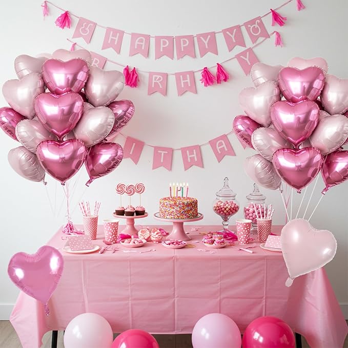 TONIFUL 30Pcs 18 Inch Pink Light Pink Balloons Pink Pastel Pink Heart Shape Foil Mylar Banners Decoration for Birthday Valentine's Day Wedding Bridal Shower Anniversary Engagement Party Supplies