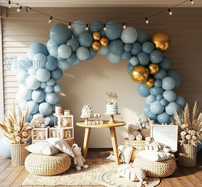 Dusty Blue Balloon Arch Kit - Double-Stuffed Balloon Garland with Multiple Blue Shades, Pastel Teal for Baby Shower, Wedding, Birthday, Graduation and Gender Reveal Party Decorations