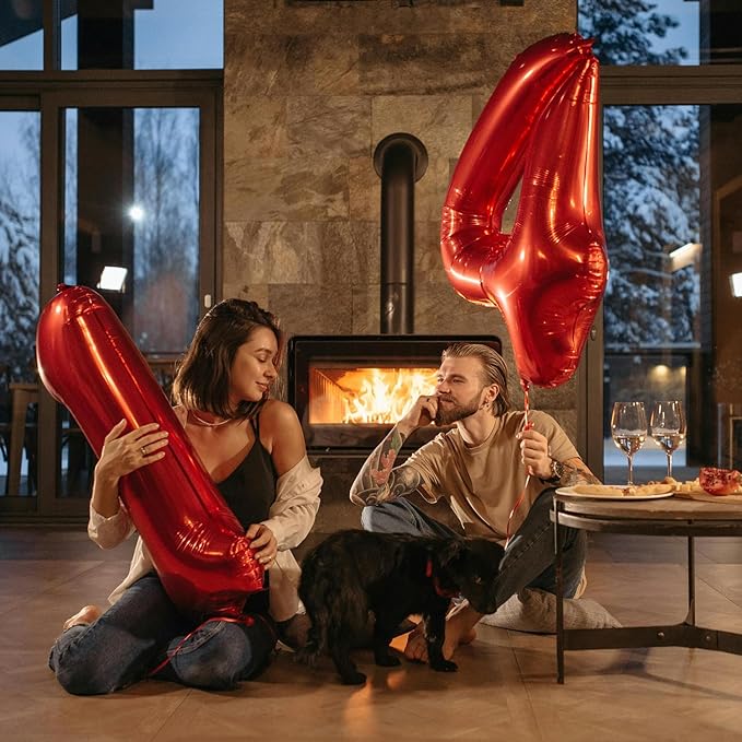Smlpuame 40 Inch Red Number Balloon 0-9, Large Foil Self-Sealing Number 4 Balloon for Birthday Party, Wedding Anniversary, Celebration Decorations, Helium Digital Balloons Supplies