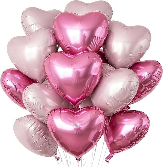 TONIFUL 30Pcs 18 Inch Pink Light Pink Balloons Pink Pastel Pink Heart Shape Foil Mylar Banners Decoration for Birthday Valentine's Day Wedding Bridal Shower Anniversary Engagement Party Supplies