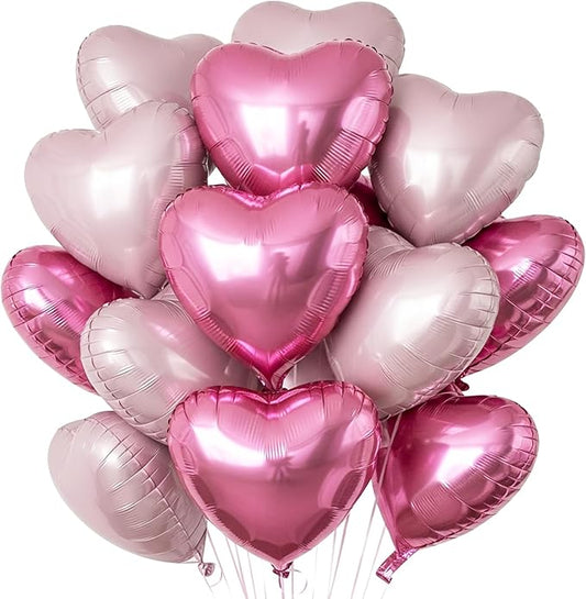 TONIFUL 30Pcs 18 Inch Pink Light Pink Balloons Pink Pastel Pink Heart Shape Foil Mylar Banners Decoration for Birthday Valentine's Day Wedding Bridal Shower Anniversary Engagement Party Supplies