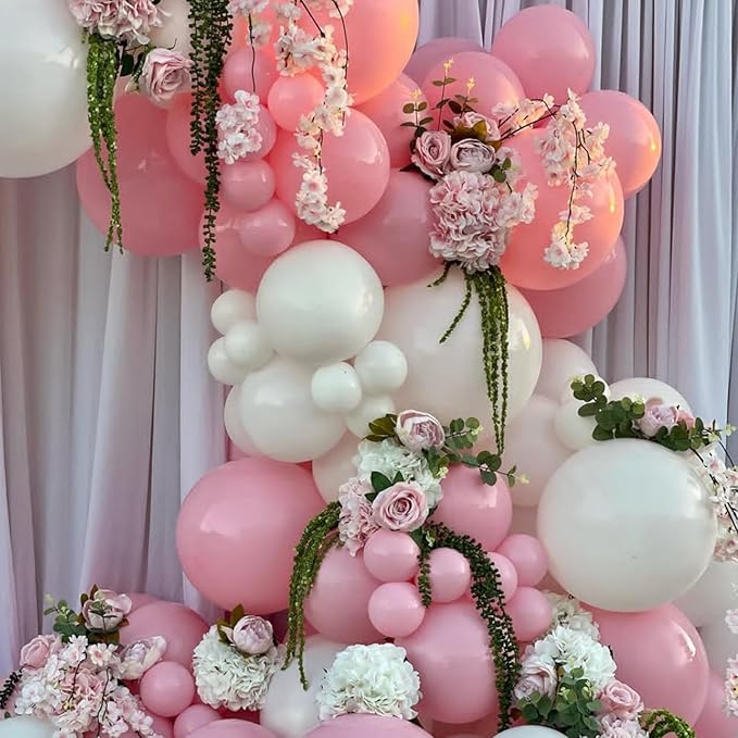 YMSZ Pink and White Balloons Arch Kit, 134pcs Light Pink and White Balloons for Wedding, Bridal Shower, Baby Shower, Birthday, Valentines Party Decorations