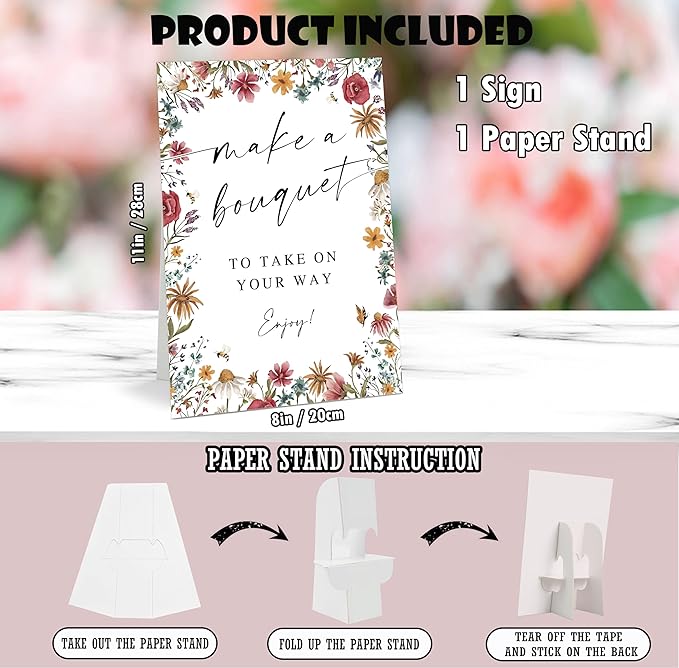 Make a Bouquet Sign, Love Is In Bloom Bridal Shower Decorations for Wedding Reception, Baby In Bloom Baby Shower Decorations for Table Centerpieces, Flower Bar Supplies, 8 x 11 Inch