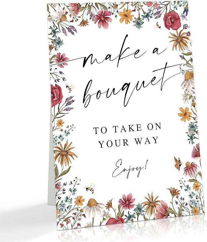 Make a Bouquet Sign, Love Is In Bloom Bridal Shower Decorations for Wedding Reception, Baby In Bloom Baby Shower Decorations for Table Centerpieces, Flower Bar Supplies, 8 x 11 Inch