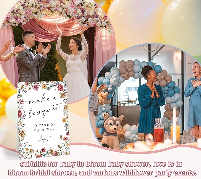 Make a Bouquet Sign, Love Is In Bloom Bridal Shower Decorations for Wedding Reception, Baby In Bloom Baby Shower Decorations for Table Centerpieces, Flower Bar Supplies, 8 x 11 Inch