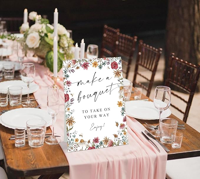 Make a Bouquet Sign, Love Is In Bloom Bridal Shower Decorations for Wedding Reception, Baby In Bloom Baby Shower Decorations for Table Centerpieces, Flower Bar Supplies, 8 x 11 Inch