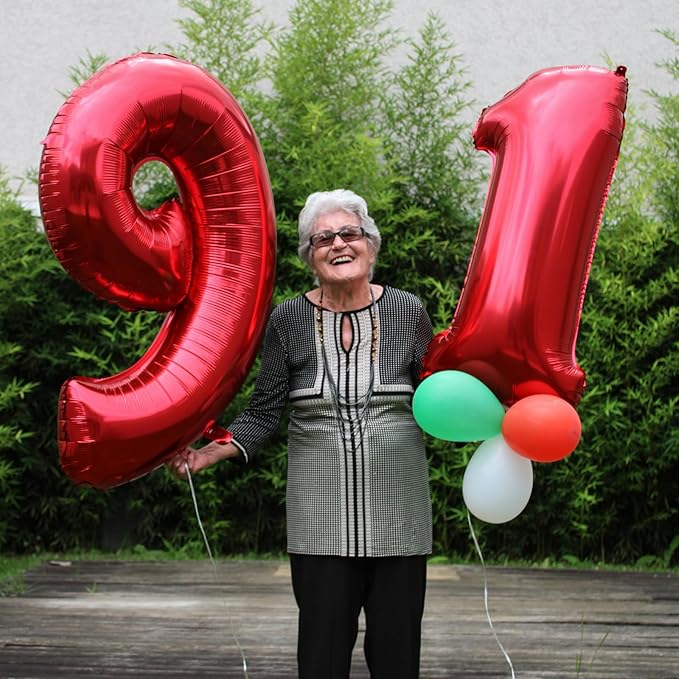 Smlpuame 40 Inch Red Number Balloon 0-9, Large Foil Self-Sealing Number 4 Balloon for Birthday Party, Wedding Anniversary, Celebration Decorations, Helium Digital Balloons Supplies