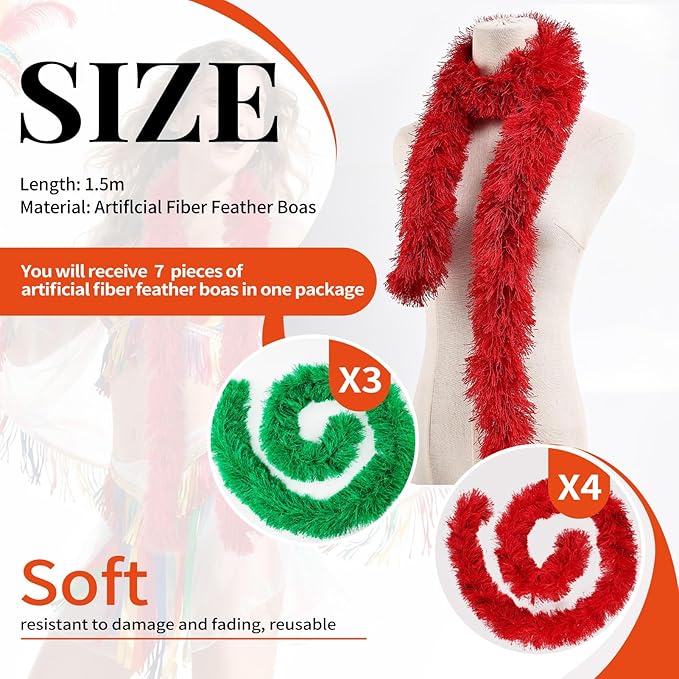 THARAHT Fluffy Boa Artificial 7 pcs 5ft for Costume Halloween Wedding Birthday Tea Party Christmas Party Decoration boa