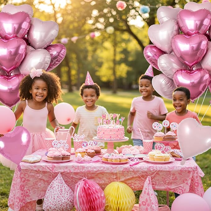 TONIFUL 30Pcs 18 Inch Pink Light Pink Balloons Pink Pastel Pink Heart Shape Foil Mylar Banners Decoration for Birthday Valentine's Day Wedding Bridal Shower Anniversary Engagement Party Supplies