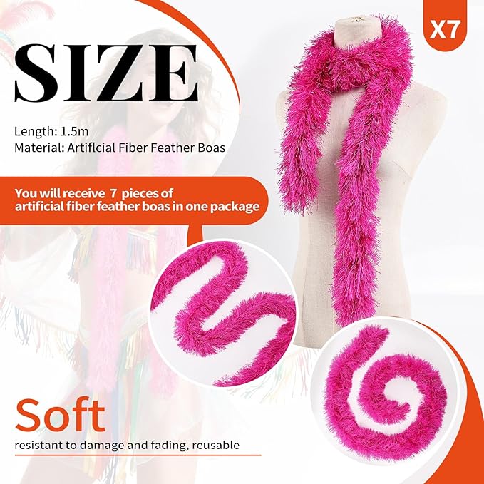 THARAHT Fluffy Boa Artificial 7 pcs 5ft for Costume Halloween Wedding Birthday Tea Party Christmas Party Decoration boa