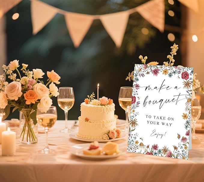 Make a Bouquet Sign, Love Is In Bloom Bridal Shower Decorations for Wedding Reception, Baby In Bloom Baby Shower Decorations for Table Centerpieces, Flower Bar Supplies, 8 x 11 Inch