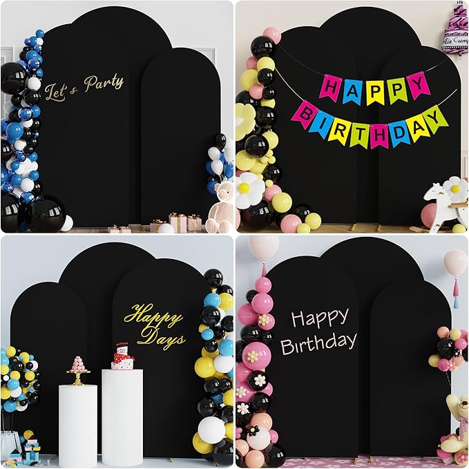Wokceer Wedding Arch Cover (7.2FT, 6.6FT, 6FT) Set of 3 Spandex Fitted Wedding Arch Stand Covers Round Top Chiara Arch Backdrop Stands Cover for Birthday Party Wedding Ceremony Decor Black